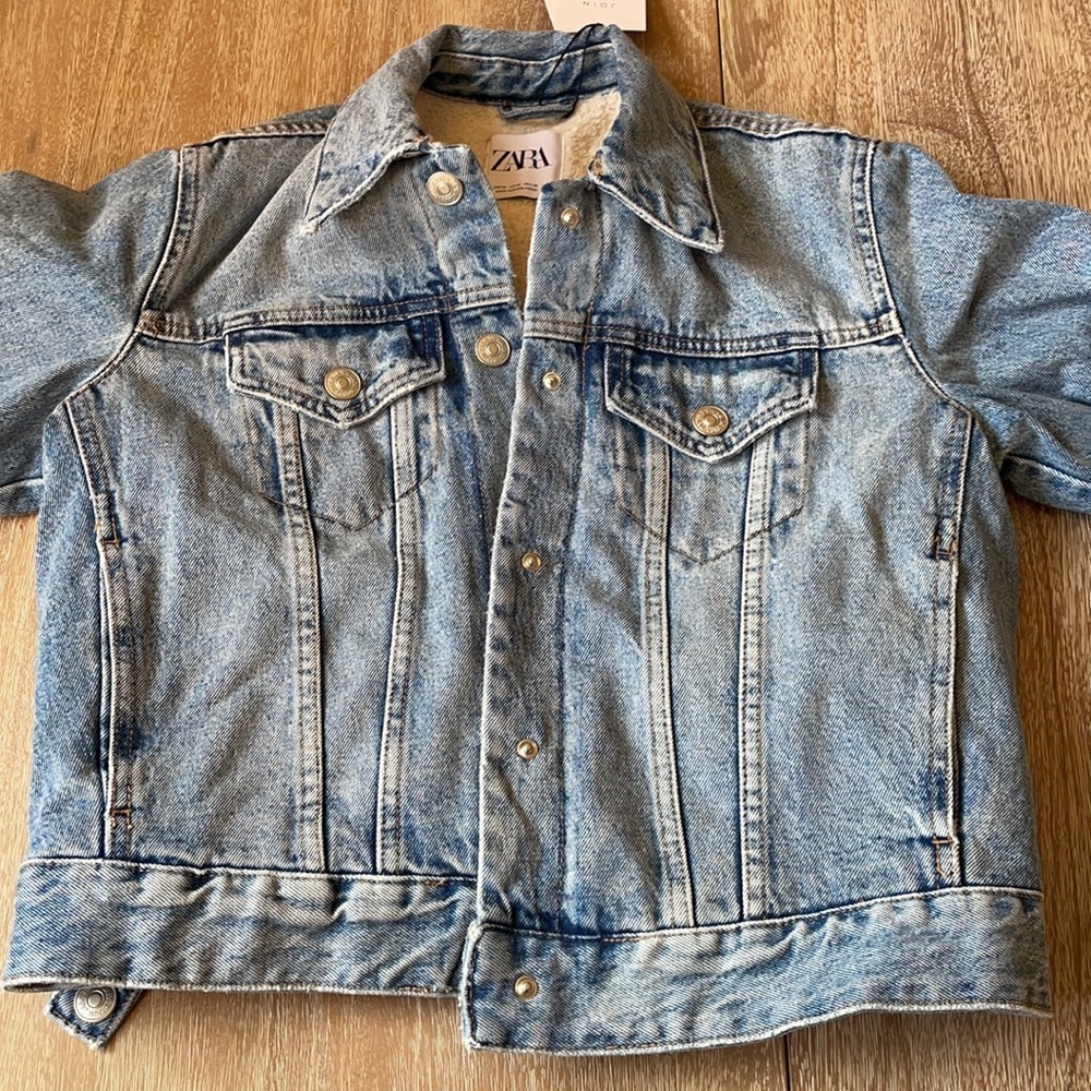 Zara Faux Fur Sherpa Lined Denim Jacket Size M - Picture 9 of 15
